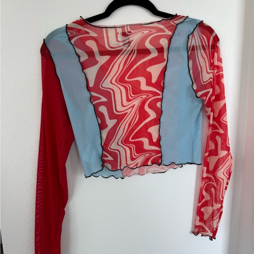 Princess Polly Asymmetrical Mesh Crop Blouse - Picture 1 of 4
